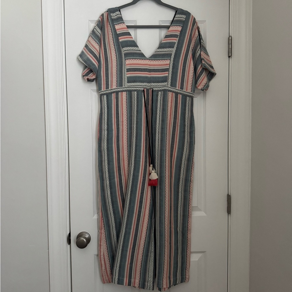 Anthropologie Striped V-Neck Maxi Jumpsuit